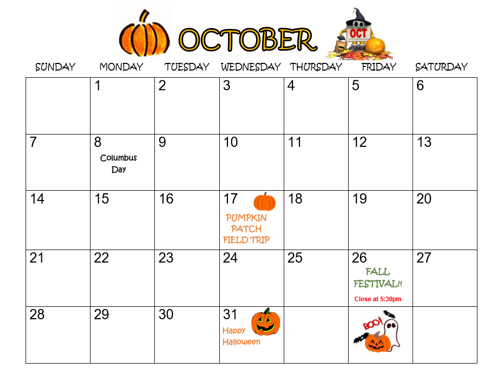 Printable Monthly Calendar October Printable World Holiday